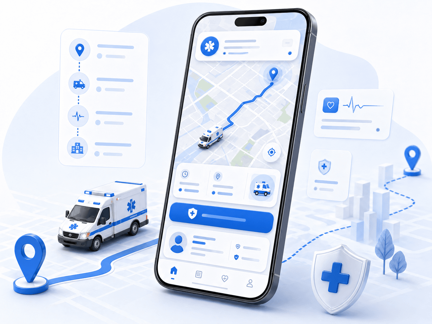 Illustrated app tracking an ambulance route